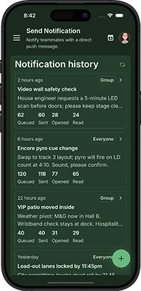 RoadOps notifications history